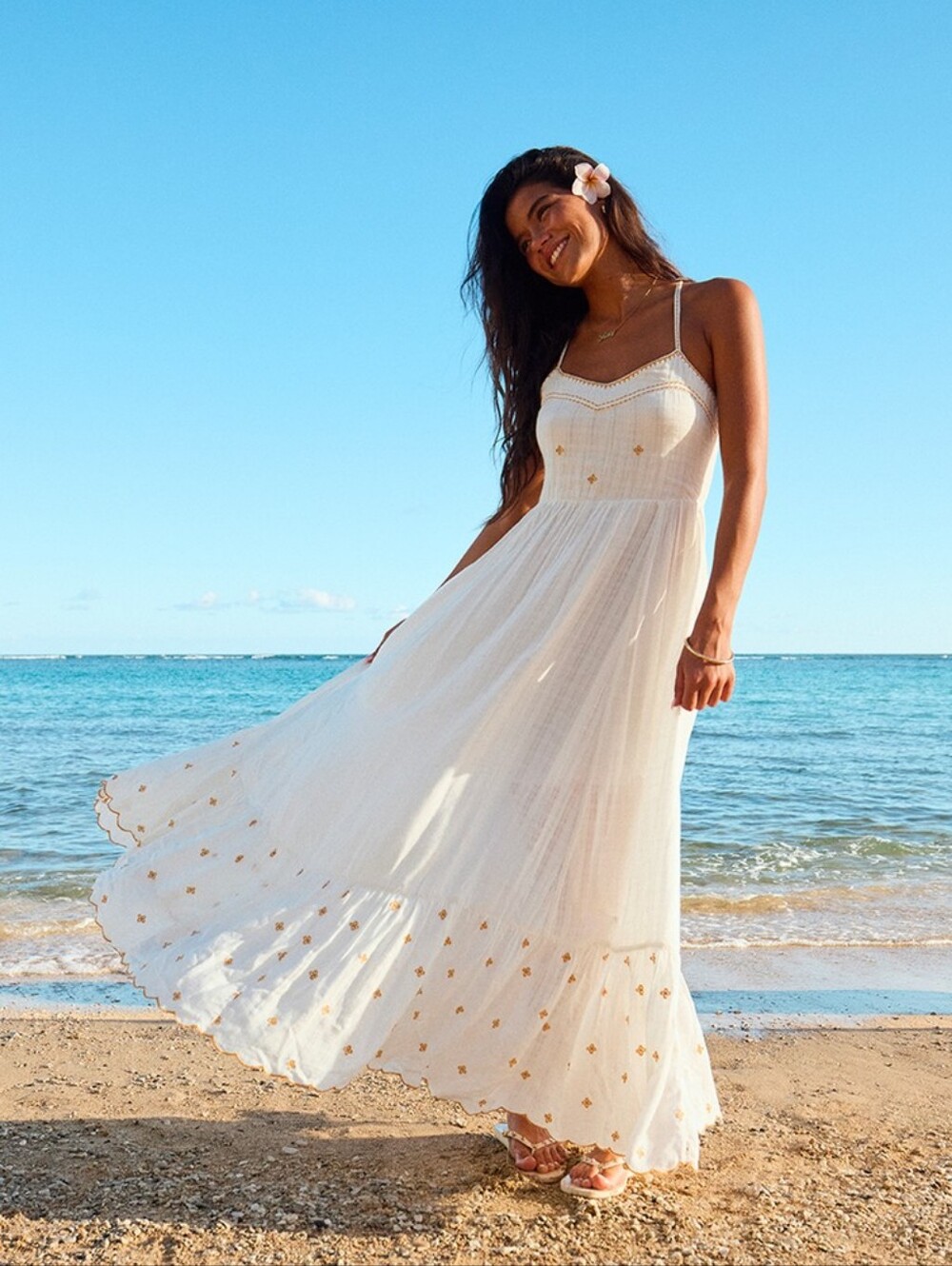 Women’s White Embroidered Maxi Dress